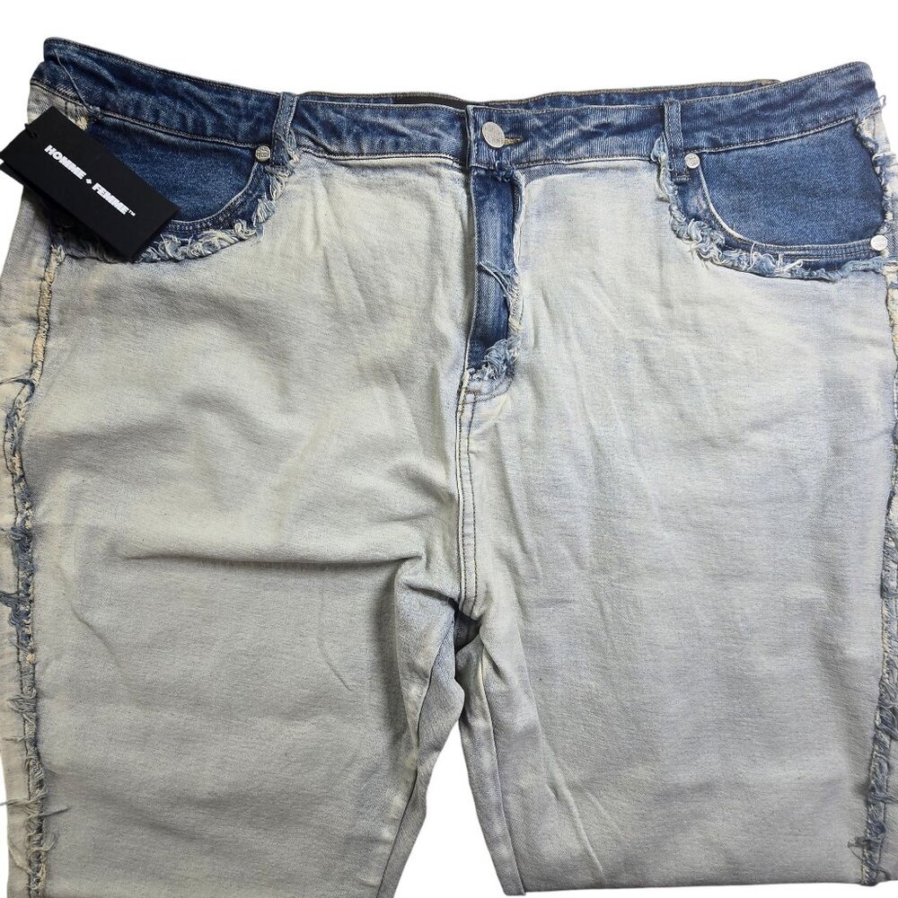 Homme + Femme Light Wash Distressed Flared Jeans Size 44 98% Cotton 2% Lycra Uni